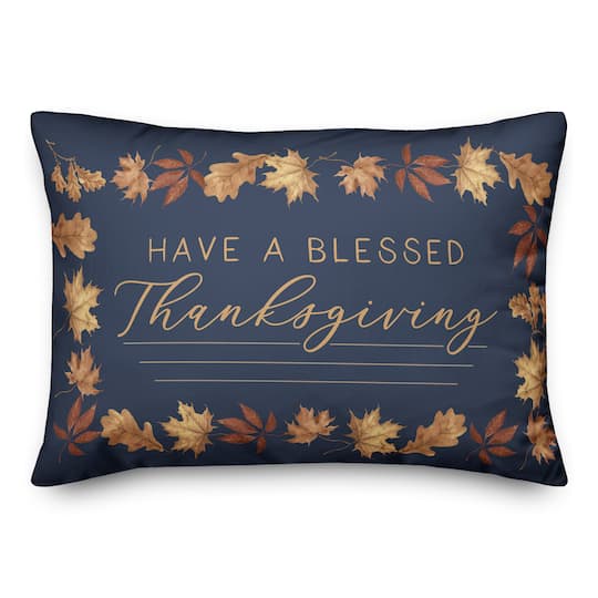 Blessed Thanksgiving Blue And Gold Throw Pillow